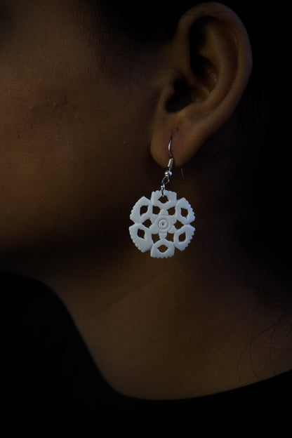 Harmony in Form: Handcrafted Bone Carving Dangle Earrings