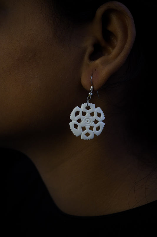 Harmony in Form: Handcrafted Bone Carving Dangle Earrings