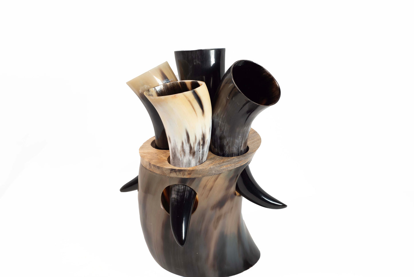 Viking Horn Mug Set of 4 with Wooden Horn Stand | OnlyViking