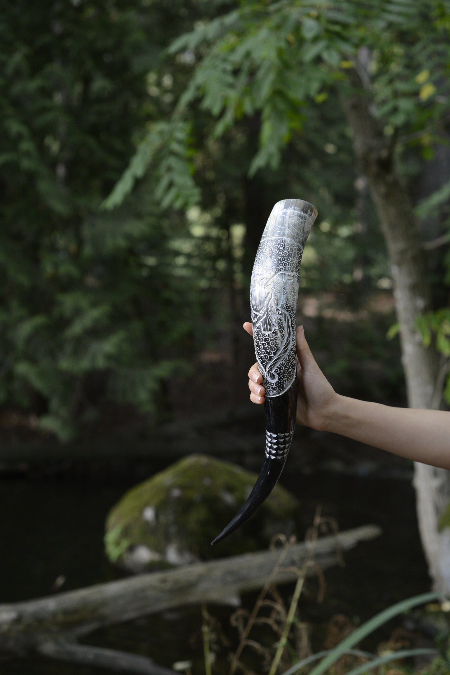 Handcrafted Drinking Horn Ravens Viking Ship | OnlyViking