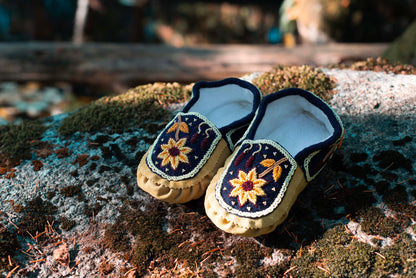 Leather Handmade Beaded Sun Flower Moccasins | OnlyViking