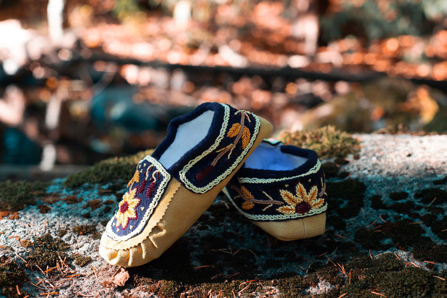 Leather Handmade Beaded Sun Flower Moccasins | OnlyViking