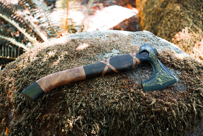 Burnt Wood Axe Brown Leather Handle | Only Viking