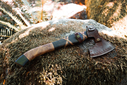 Burnt Wood Axe Brown Leather Handle | Only Viking