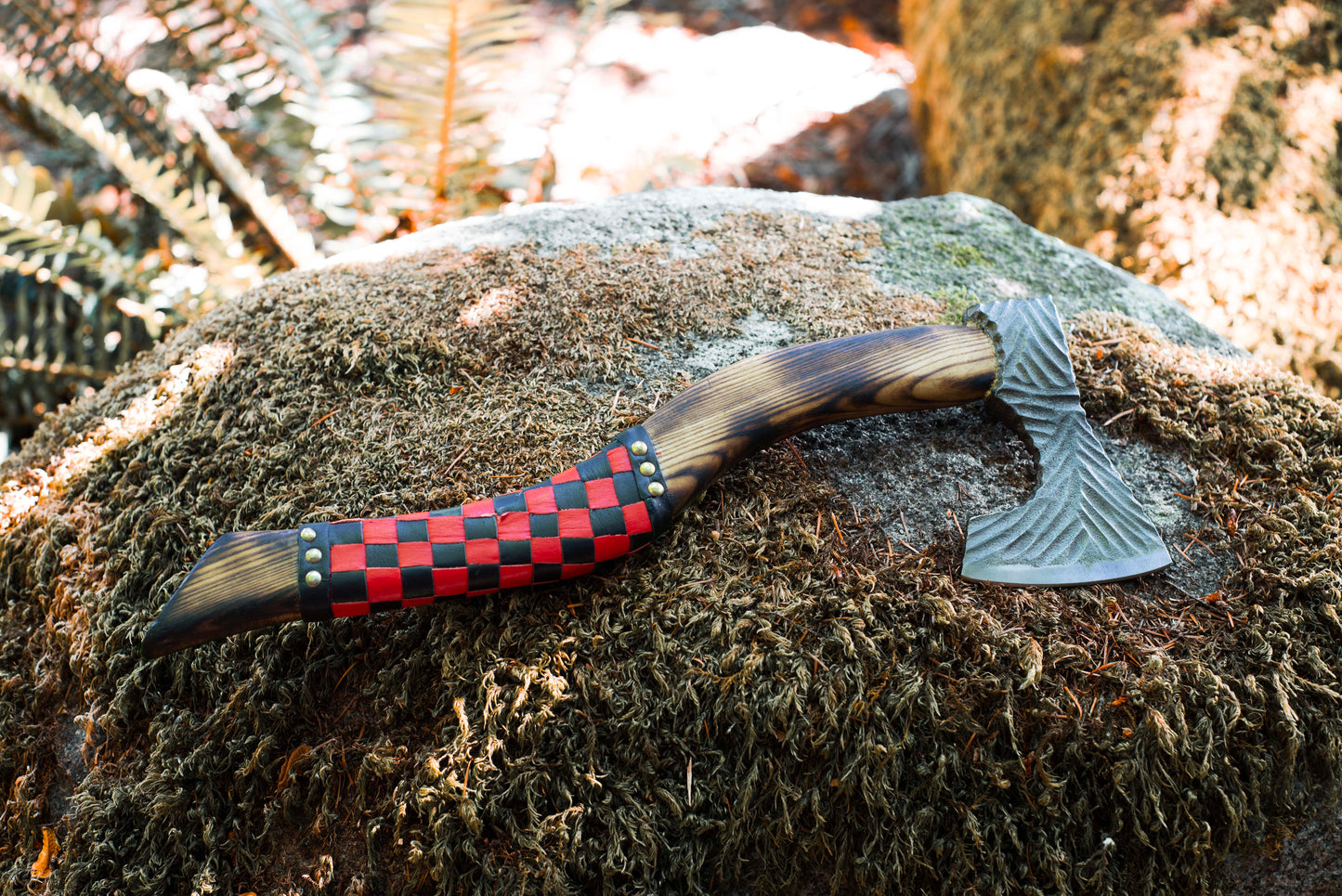 Red & Black Checkered Handle Axe | Only Viking