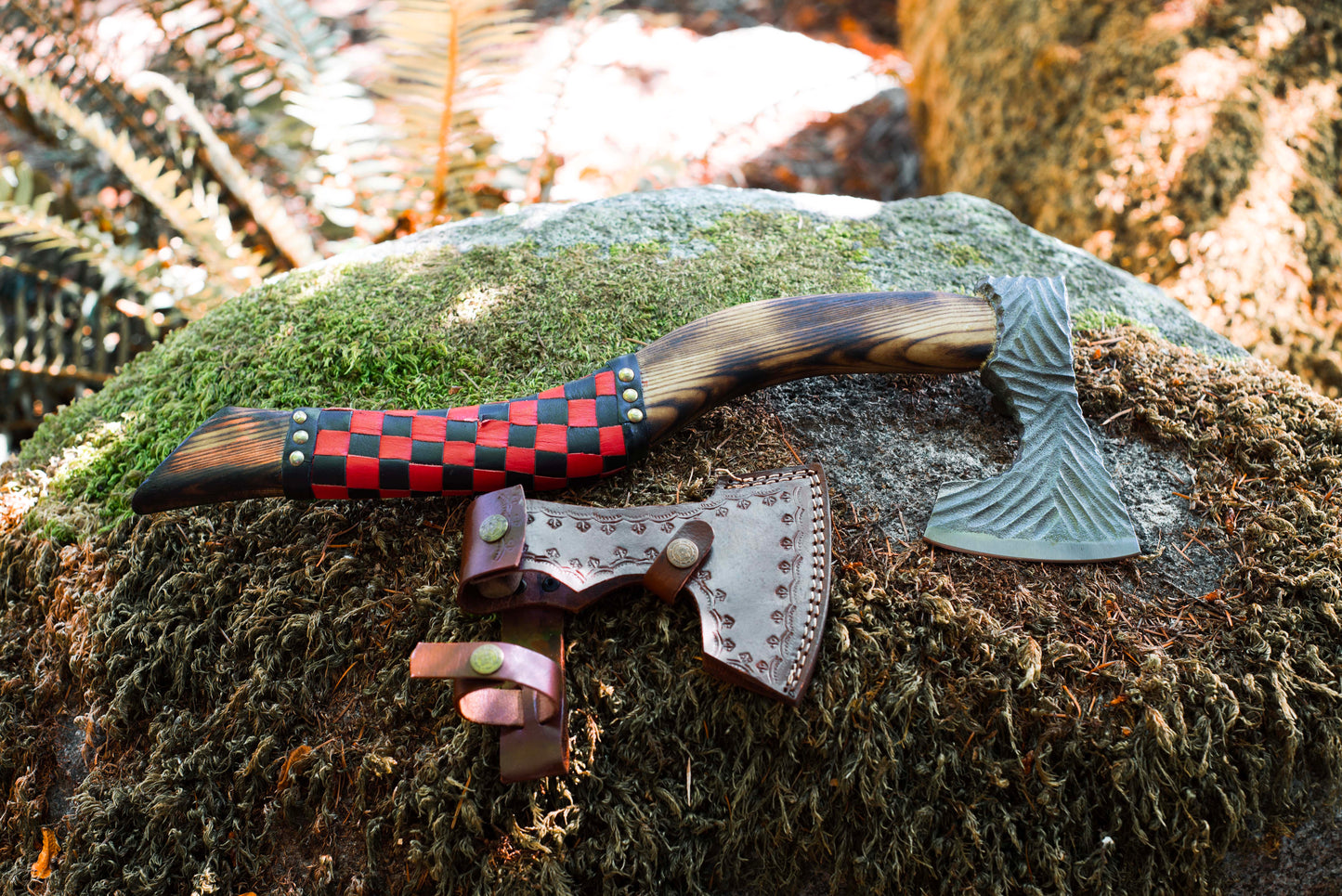 Red & Black Checkered Handle Axe | Only Viking