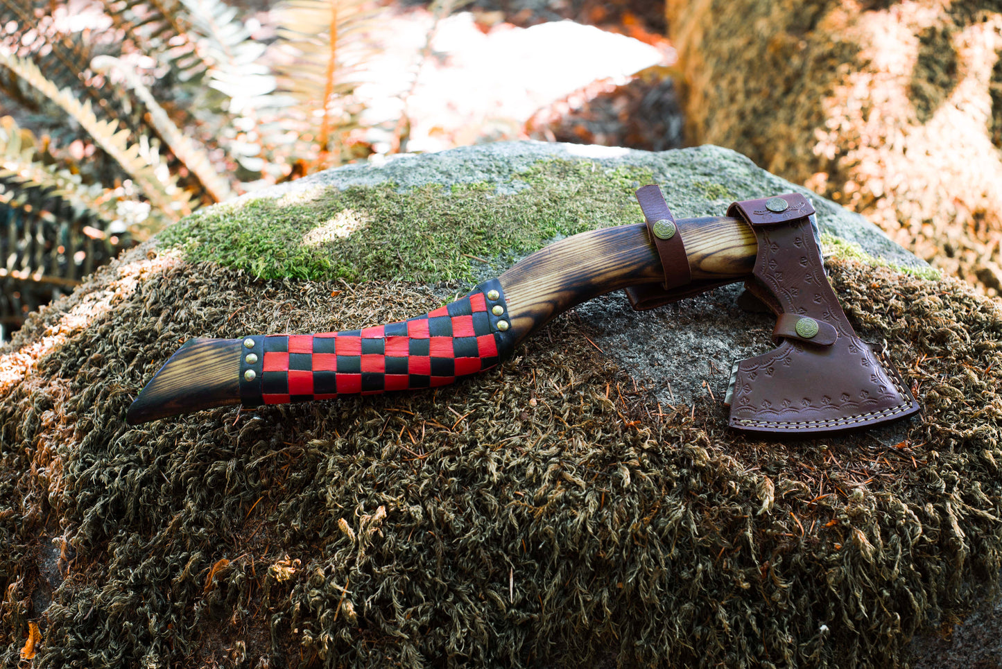 Red & Black Checkered Handle Axe | Only Viking