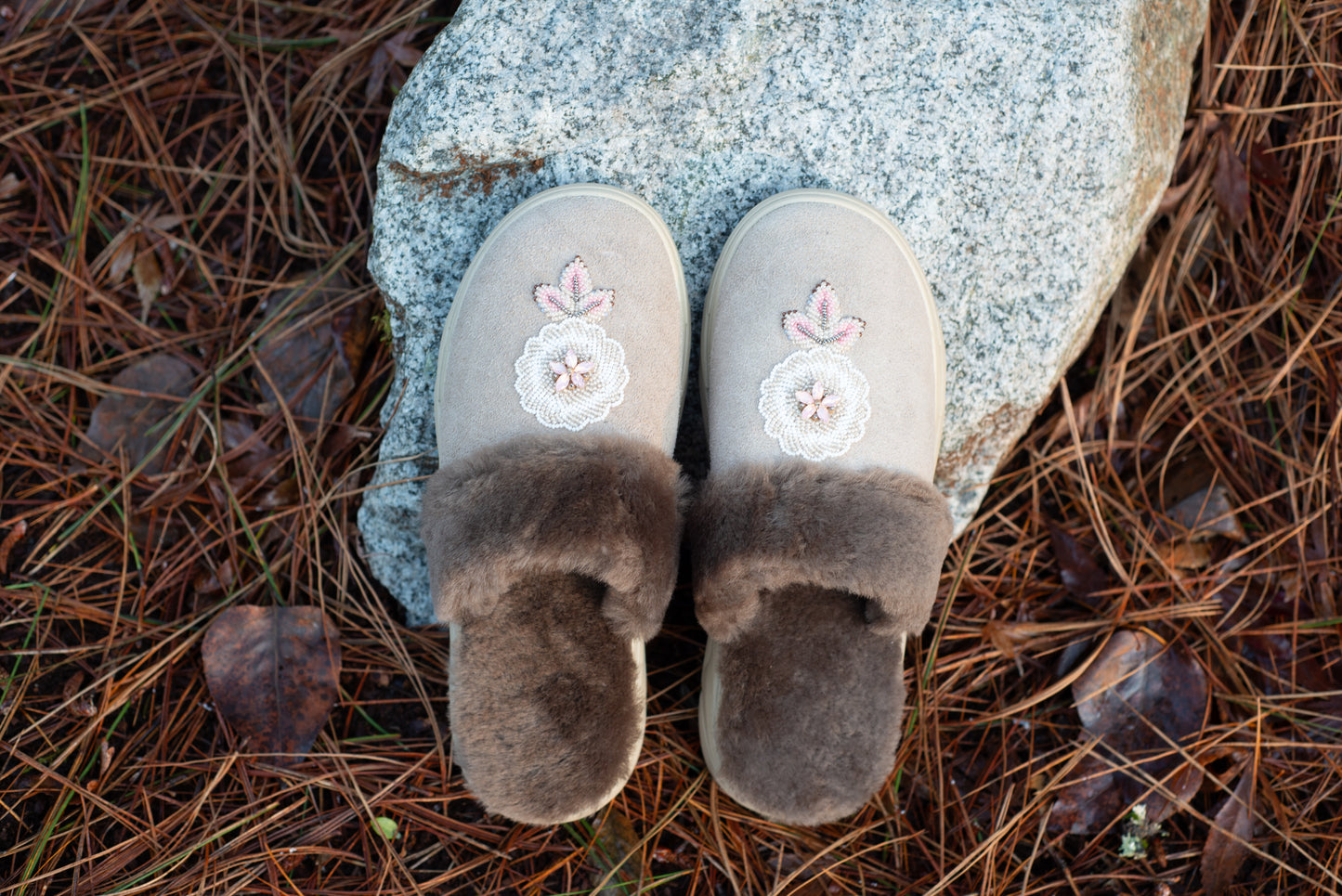 Handmade Leather Moccasin Style Slippers Beaded Women