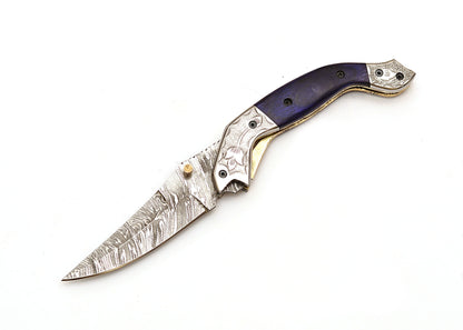 Innovative Folding Knife: Blue and Silver Accents