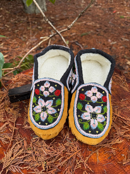 Women's Hand-Beaded Floral Moccasins – Genuine Leather