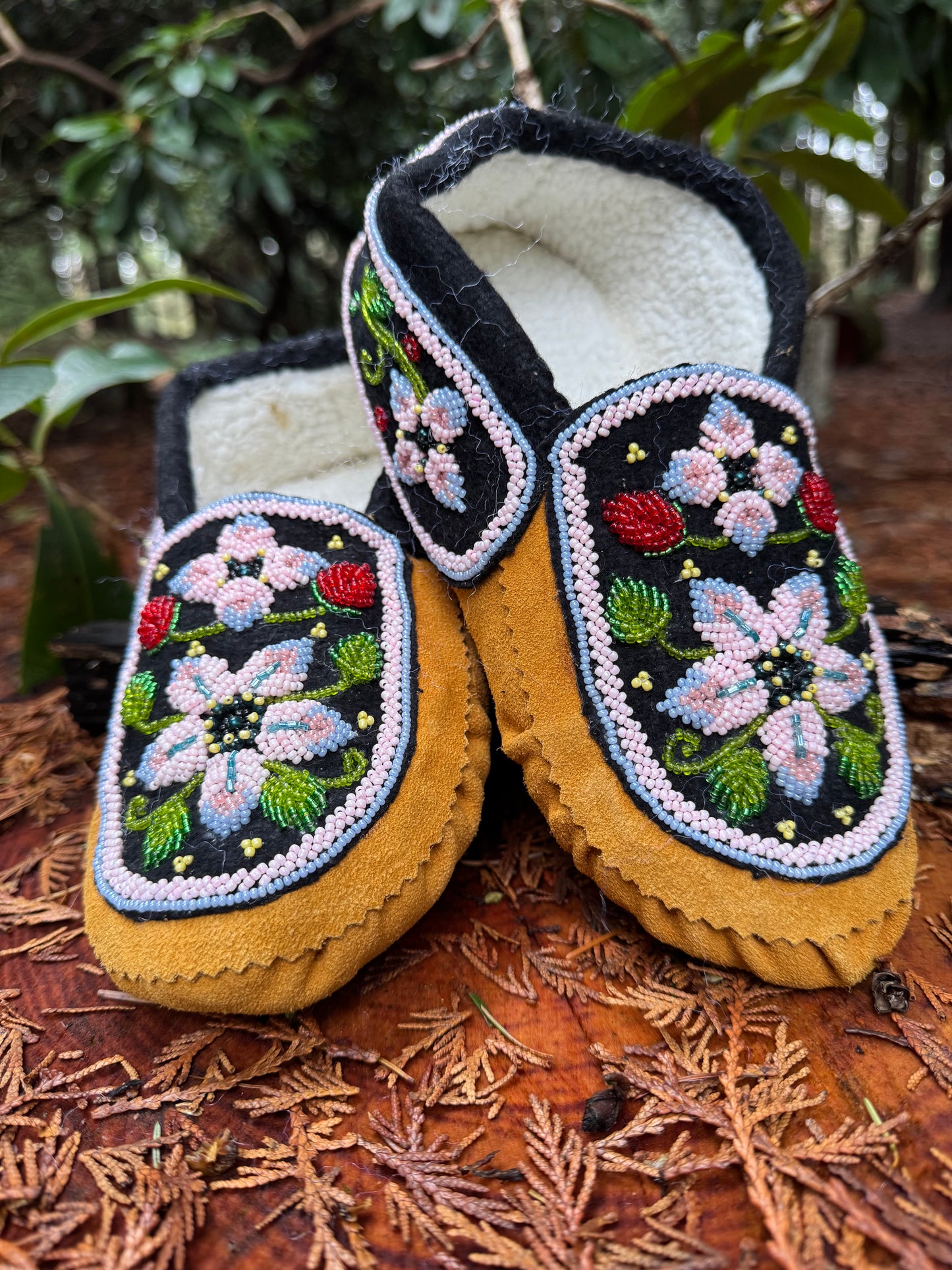 Women's Hand-Beaded Floral Moccasins – Genuine Leather