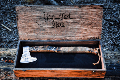 OnlyViking Axe Hand Forged Carbon Steel | Personalized Wooden Box