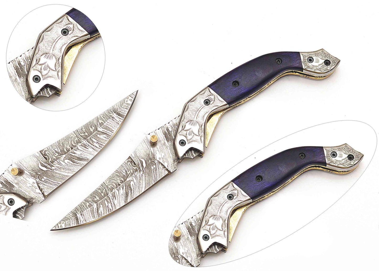 Innovative Folding Knife: Blue and Silver Accents